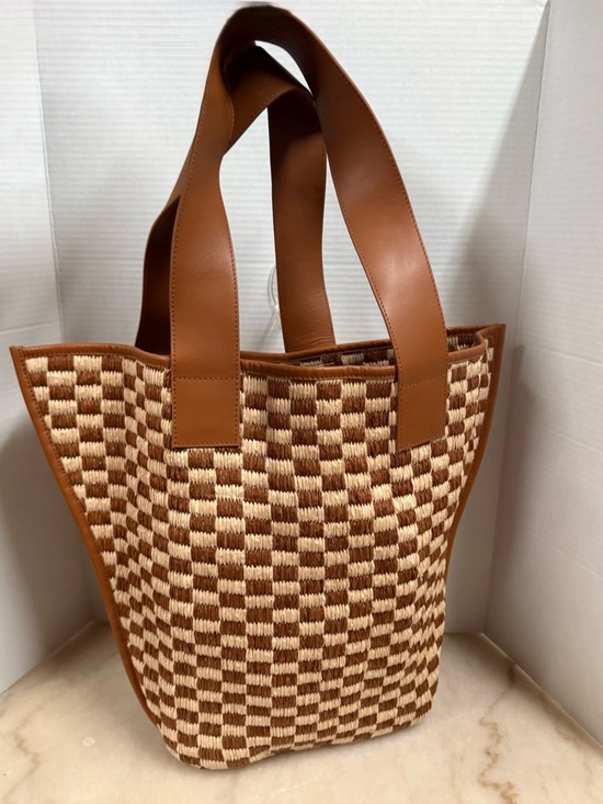 Anthropologie Handbags - Anthropologie Brown and Cream Woven Check Tote